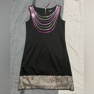 Nicole Miller Black Mini Dress with Pink and Silver Sequins